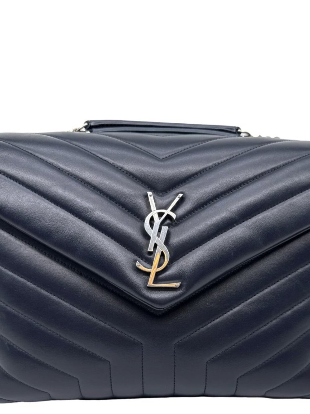 Yves Saint Laurent Loulou Medium Quilted Leather Crossbody Bag Navy Blue